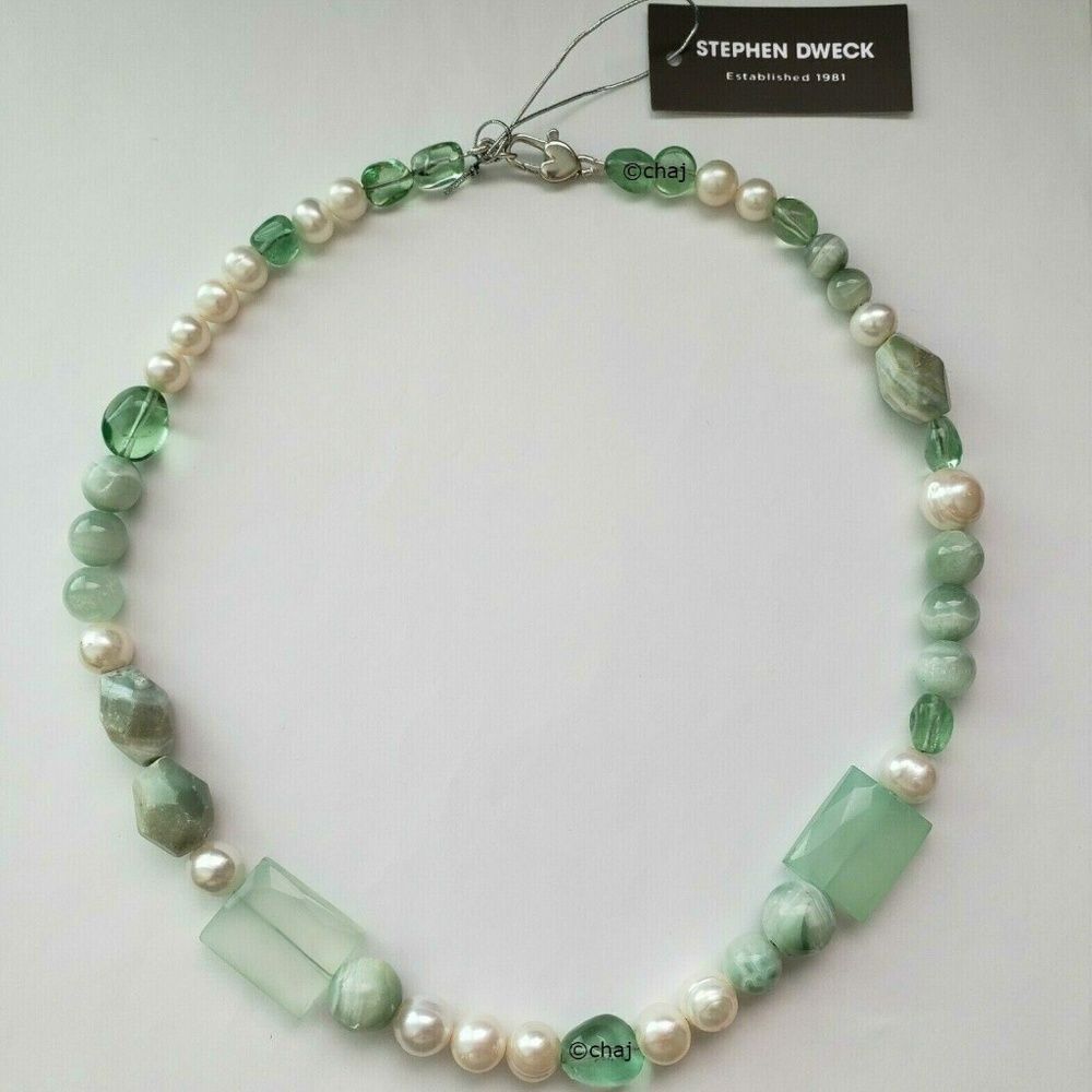 Stephen Dweck Sterling Silver Fresh Water Pearl & Gemstone Necklace 19"